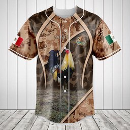 Mexico Rooster Desert Digital Camo Baseball Jersey Shirt