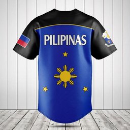 Philippines Pilipinas Coat of Arms And Flag Black Baseball Jersey Shirt