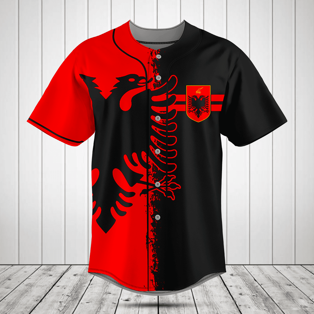 Albania Eagle Red And Black Brush Stroke Baseball Jersey Shirt