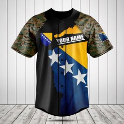 Customize Bosnia Coat Of Arms Camouflage Baseball Jersey Shirt