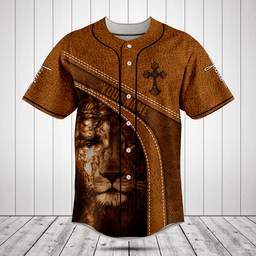 Customize Lion Cross Leather 3D Baseball Jersey Shirt