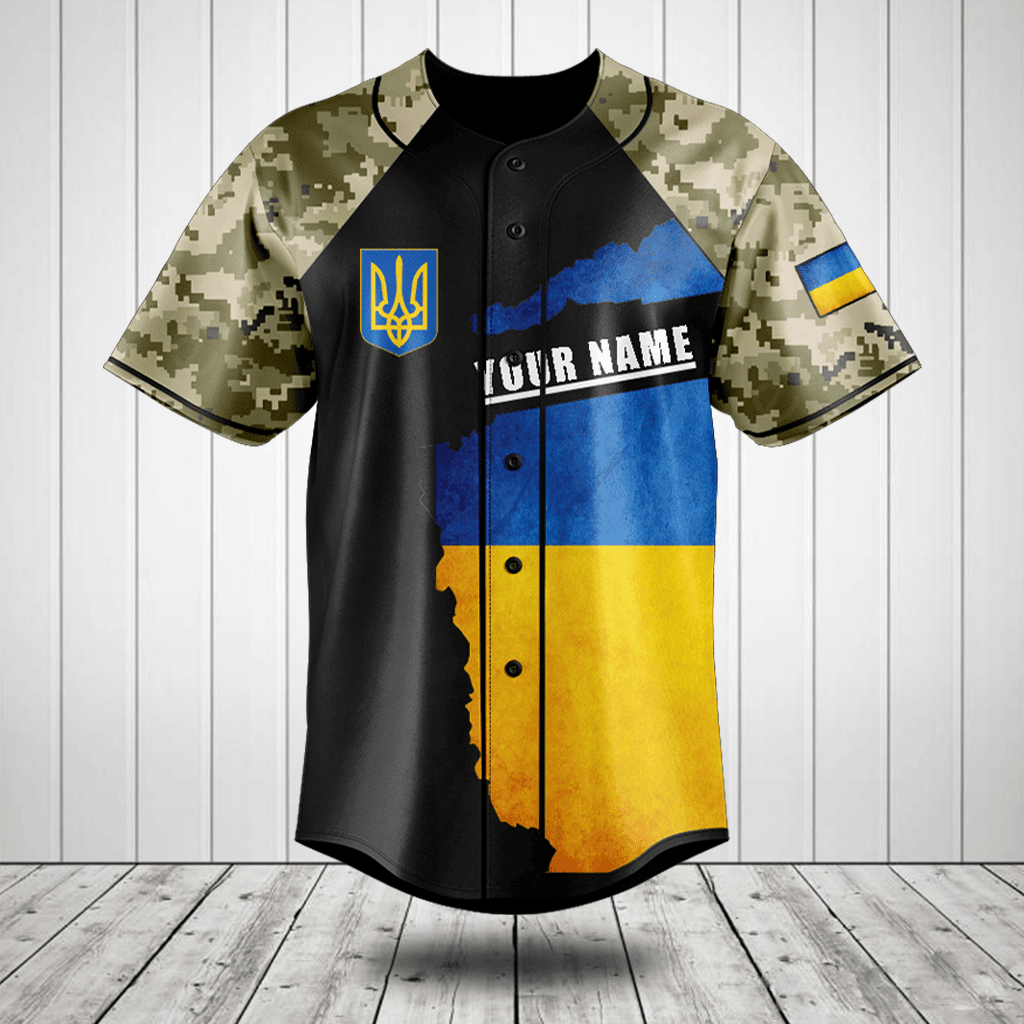 Customize Ukraine Coat Of Arms Camouflage Baseball Jersey Shirt
