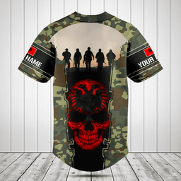 Customize Albania 3D Skull Flag Camouflage Baseball Jersey Shirt