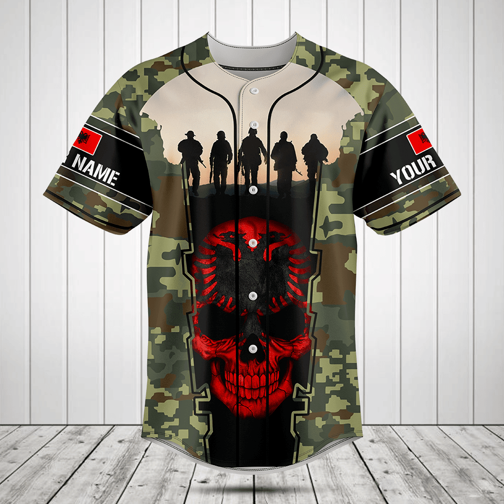 Customize Albania 3D Skull Flag Camouflage Baseball Jersey Shirt