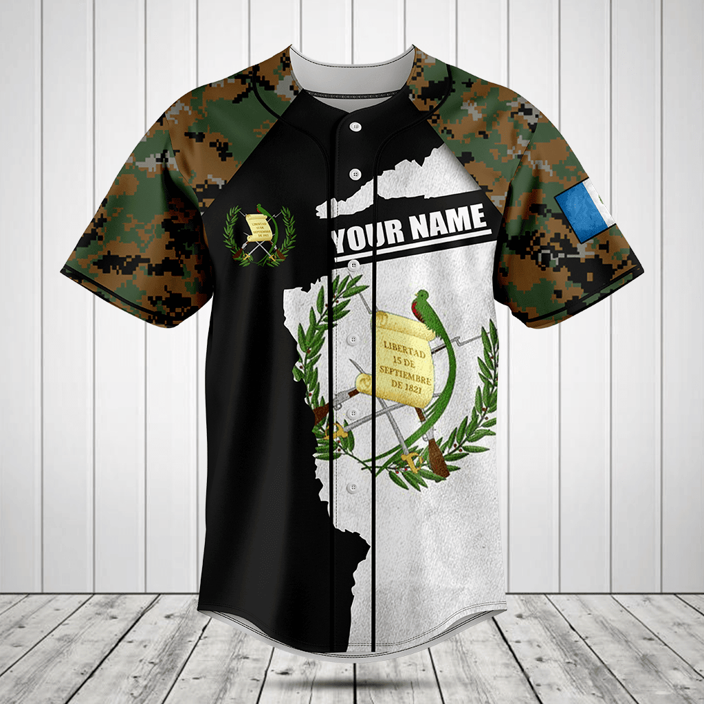 Customize Guatemala Coat Of Arms Camouflage Baseball Jersey Shirt