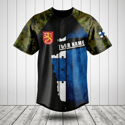 Customize Finland Coat Of Arms Camouflage Baseball Jersey Shirt