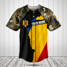 Customize Romania Coat Of Arms Camouflage Baseball Jersey Shirt