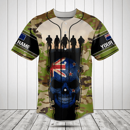 Customize New Zealand 3D Skull Flag Camouflage Baseball Jersey Shirt