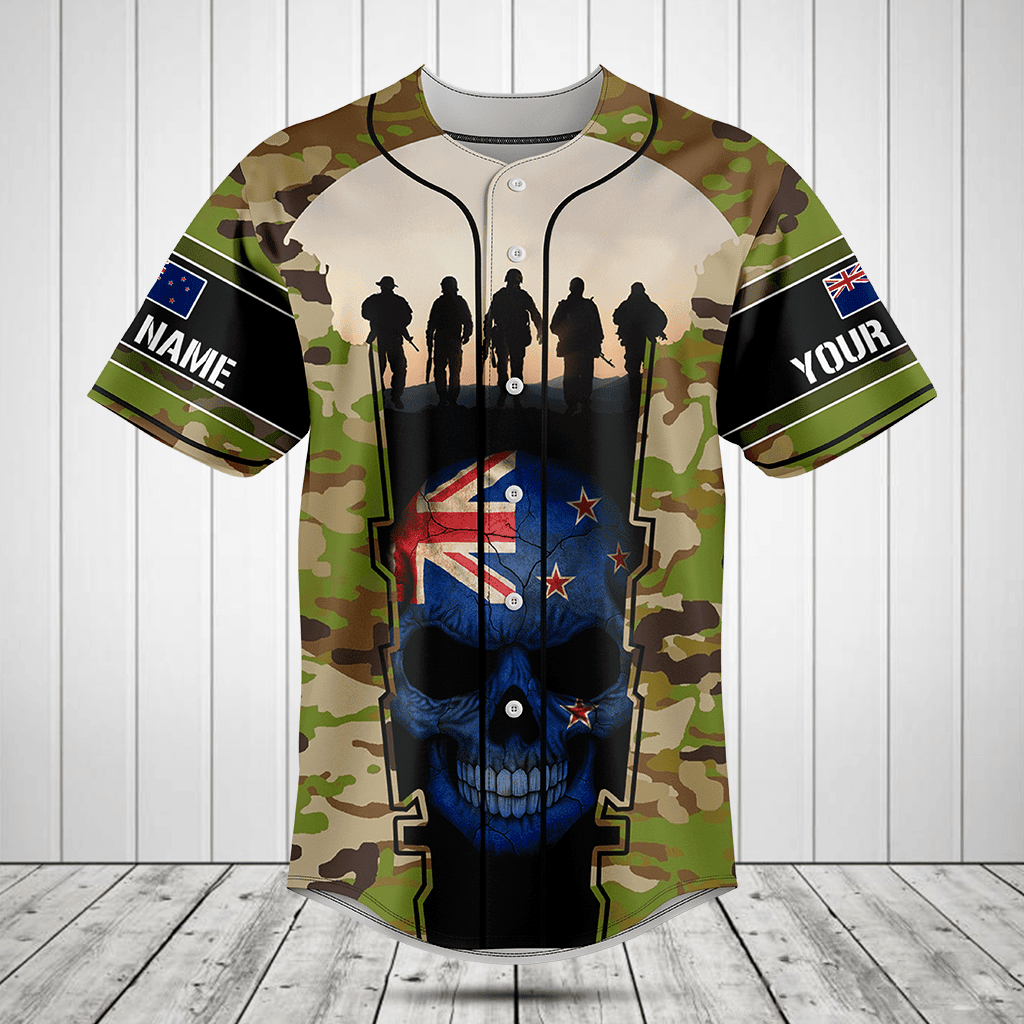 Customize New Zealand 3D Skull Flag Camouflage Baseball Jersey Shirt