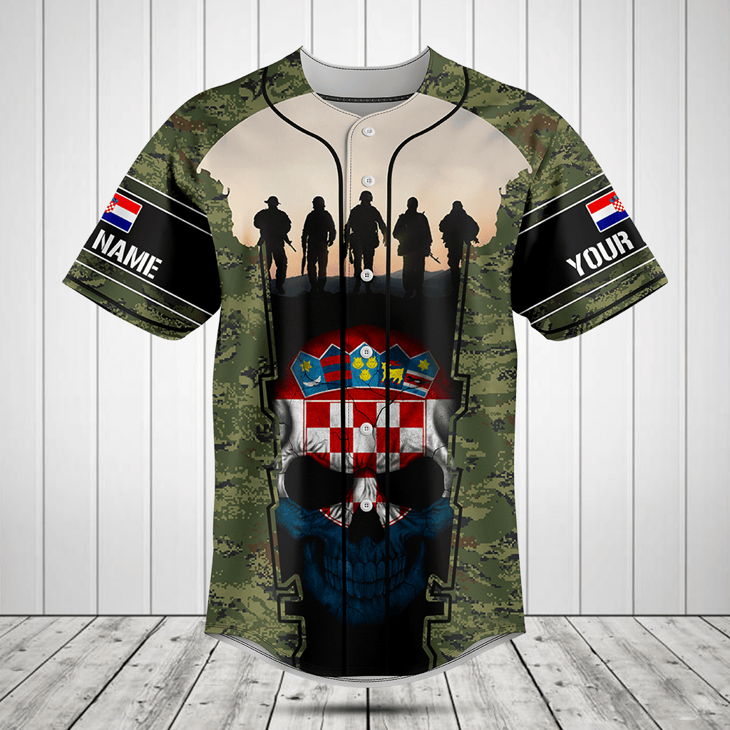 Customize Croatia 3D Skull Flag Camouflage Baseball Jersey Shirt