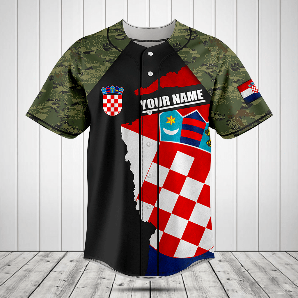 Customize Croatia Coat Of Arms Camouflage Baseball Jersey Shirt