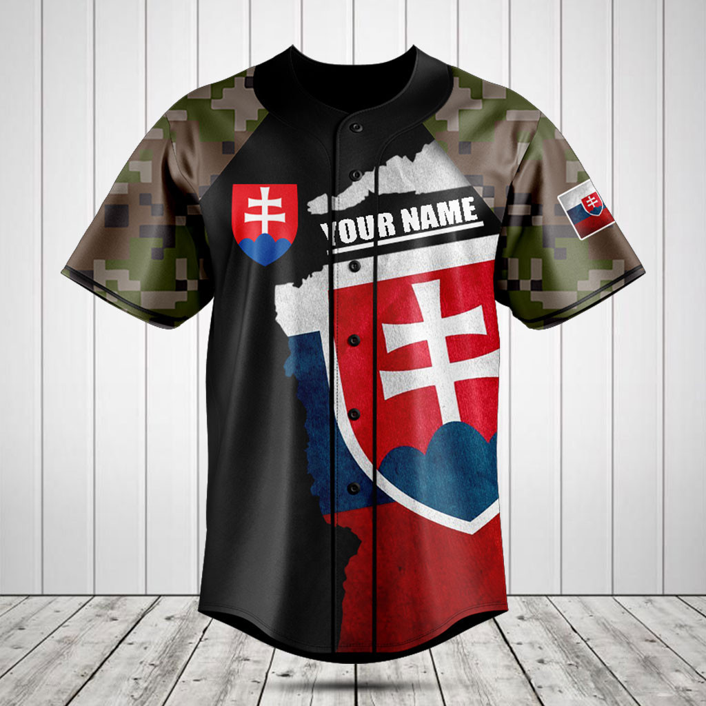 Customize Slovakia Coat Of Arms Camouflage Baseball Jersey Shirt