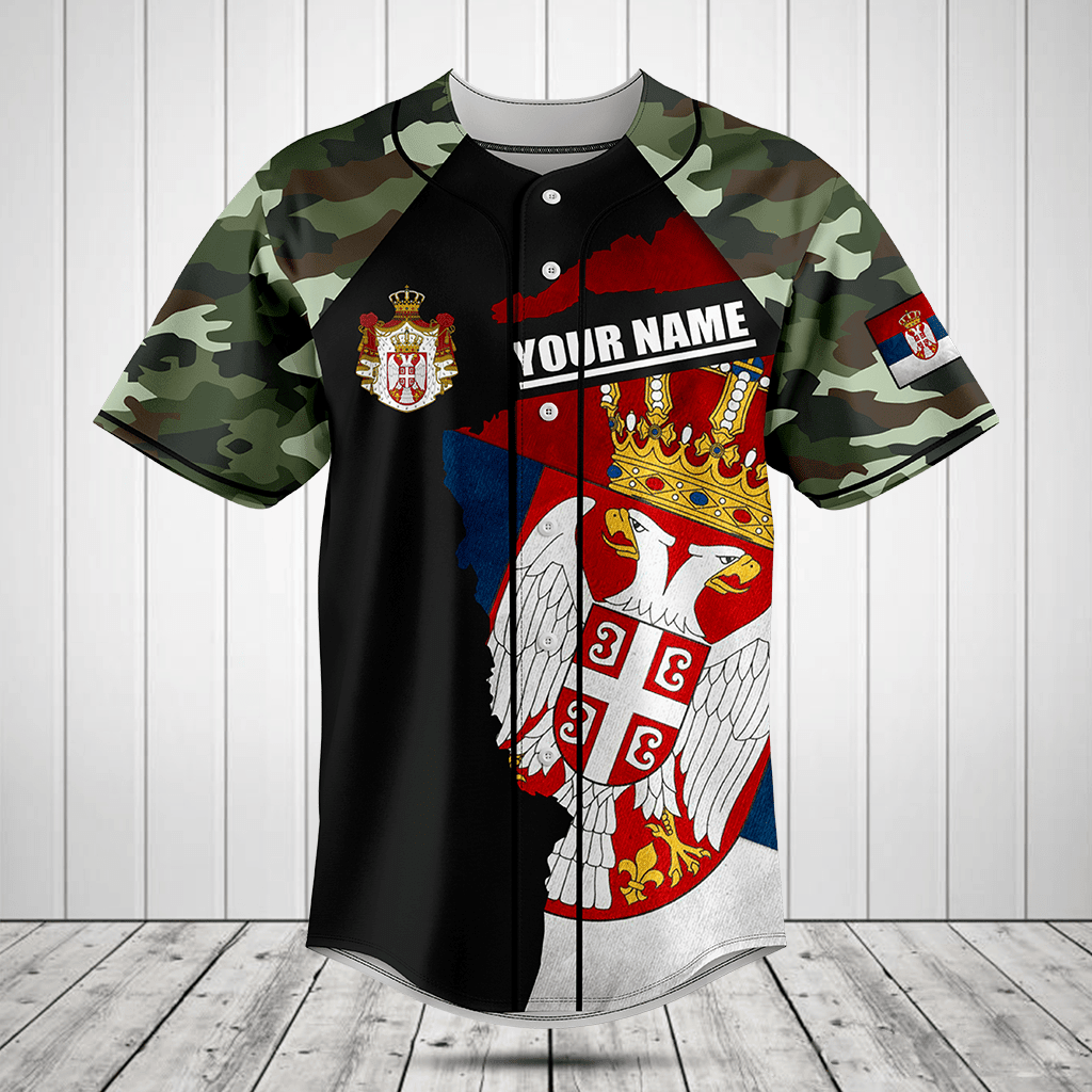Customize Serbia Coat Of Arms Camouflage Baseball Jersey Shirt