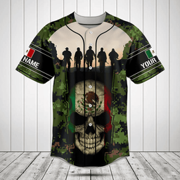 Customize Mexico 3D Skull Flag Camouflage Baseball Jersey Shirt
