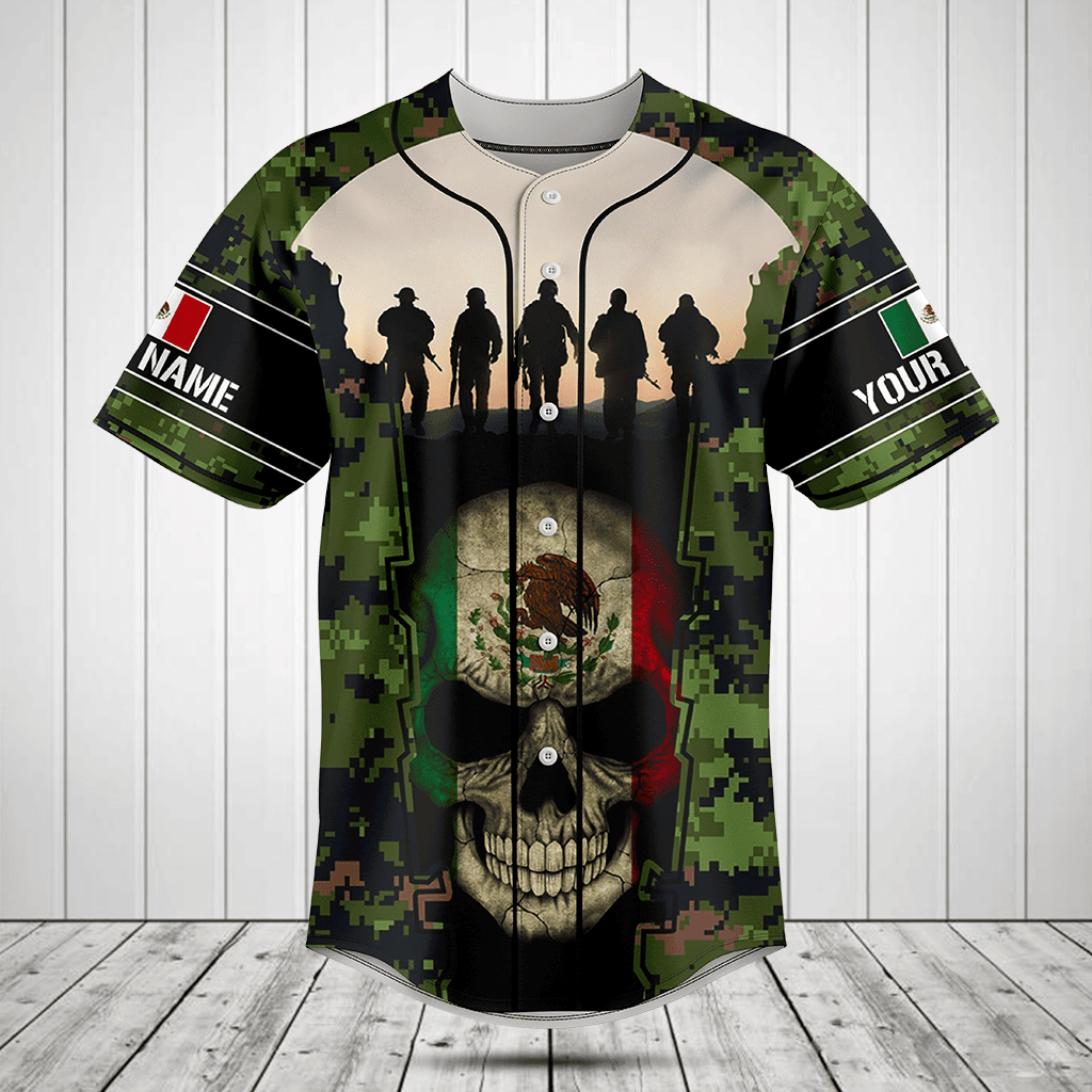 Customize Mexico 3D Skull Flag Camouflage Baseball Jersey Shirt