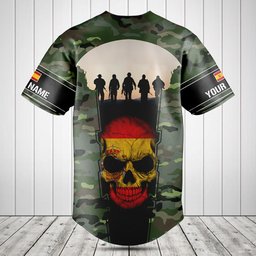 Customize Spain 3D Skull Flag Camouflage Baseball Jersey Shirt