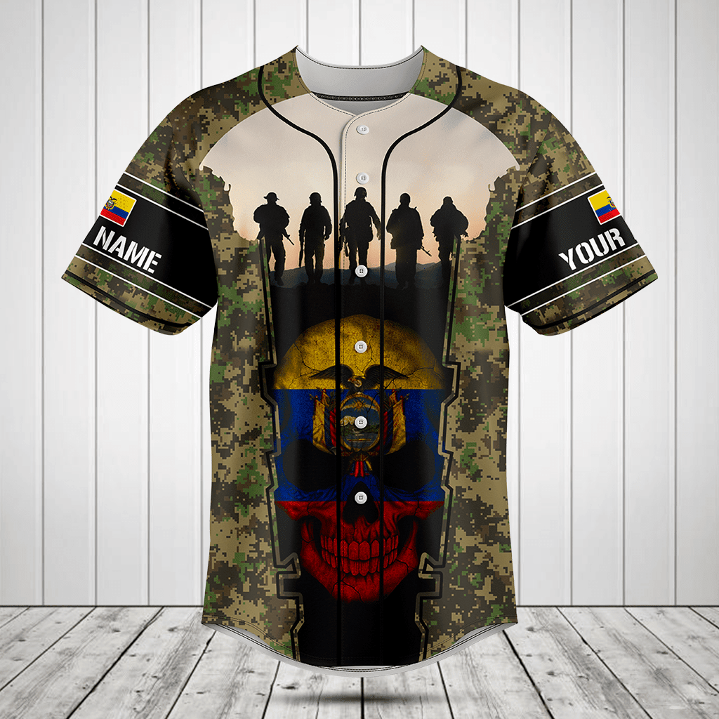 Customize Ecuador 3D Skull Flag Camouflage Baseball Jersey Shirt