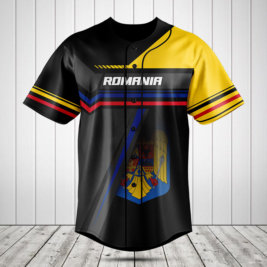 Customize Romania Coat Of Arms 3D Baseball Jersey Shirt