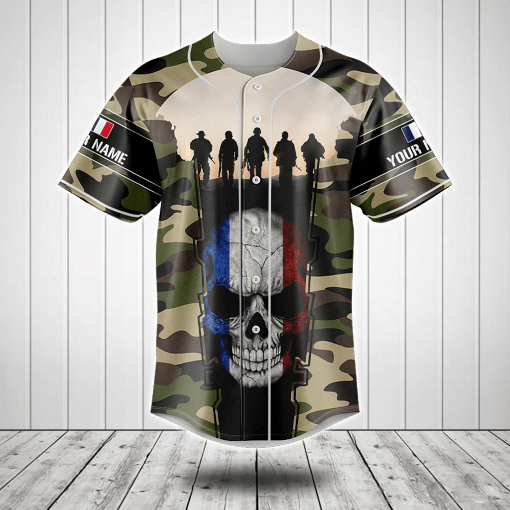 Customize France 3D Skull Flag Camouflage Baseball Jersey Shirt