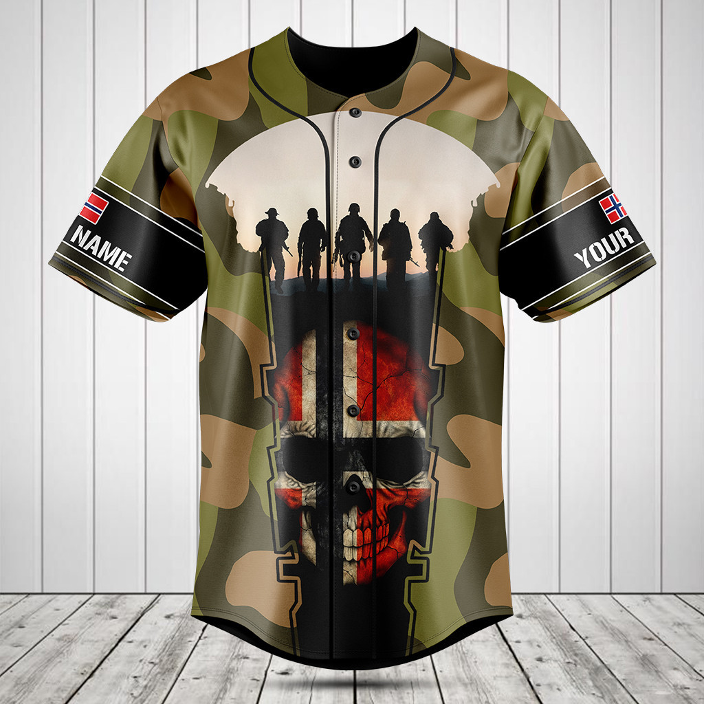 Customize Norway 3D Skull Flag Camouflage Baseball Jersey Shirt