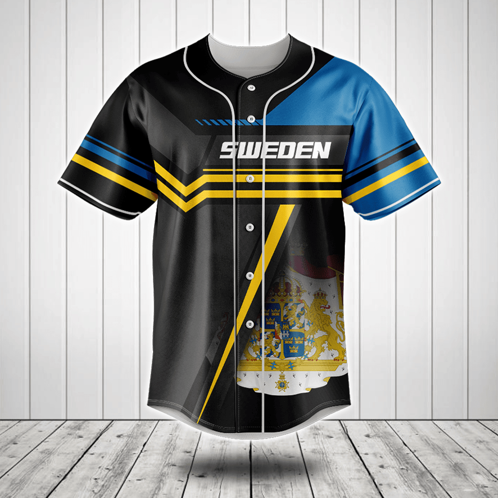 Customize Sweden Coat Of Arms 3D Baseball Jersey Shirt