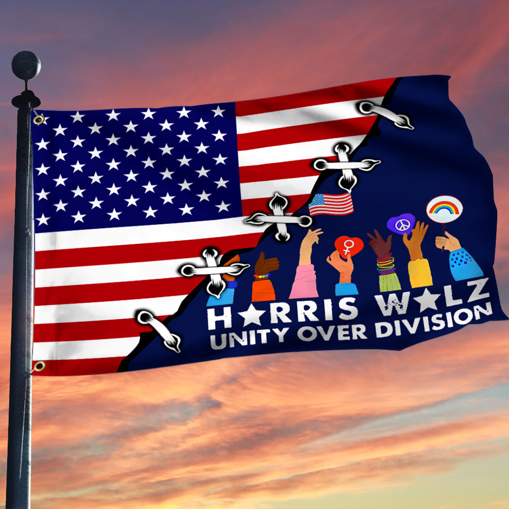 Harris Walz Unity Over Division LGBTQ Gay Pride Flag American Flag Har ...