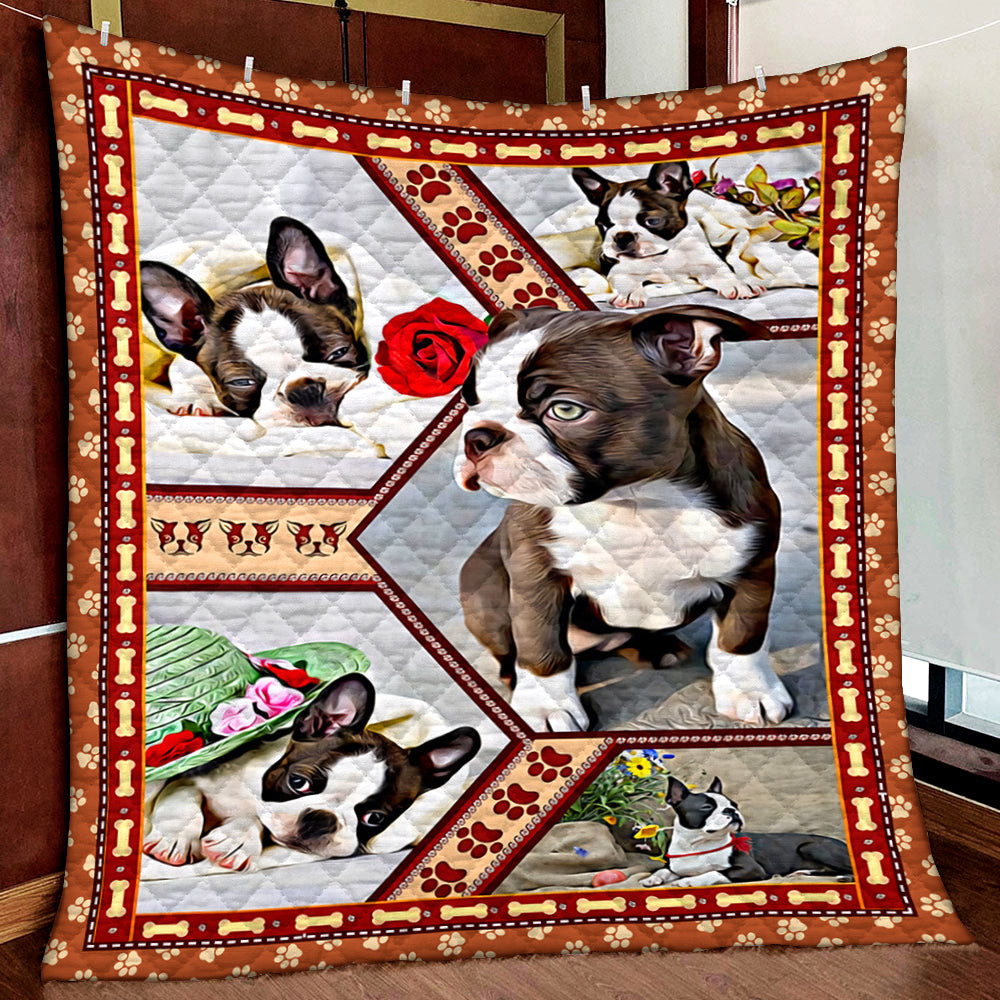Boston Terrier Floral Quilt Blanket MN281001