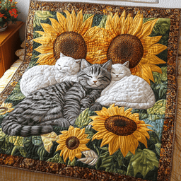 Cats In Sunflower Garden TAI111124224 Quilt Blanket