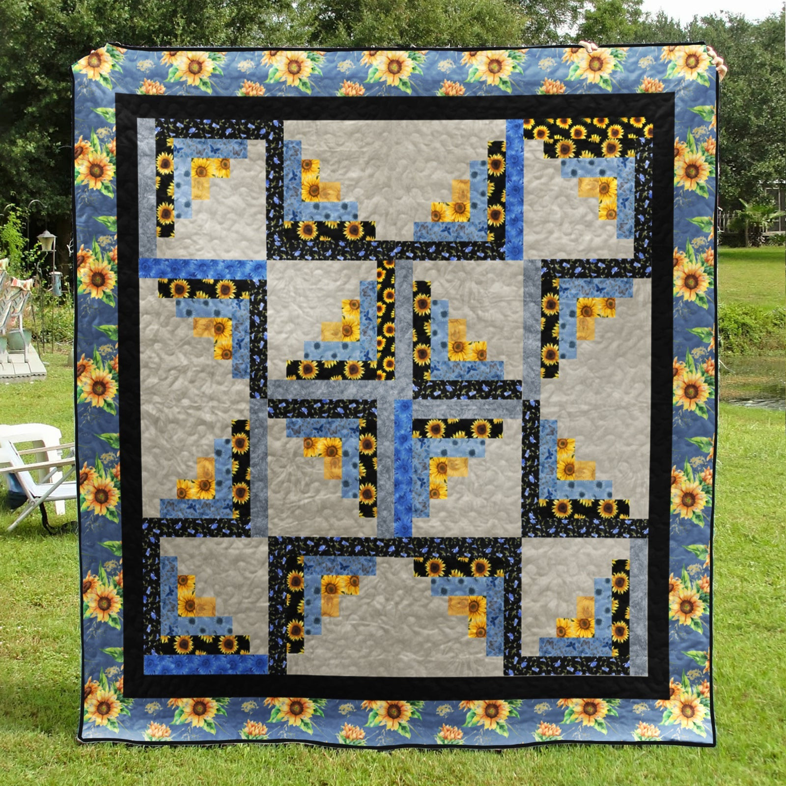 Sunflower Log Cabin Quilt Blanket MT270604D