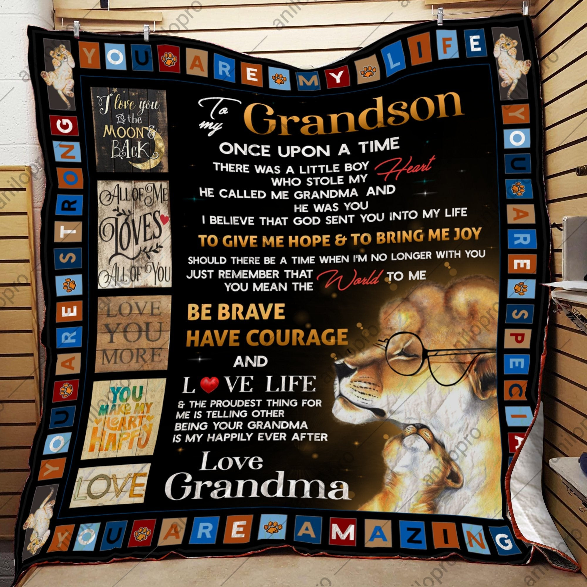 To My Grandson Grandma Lion CL01110465MDQ Quilt Blanket
