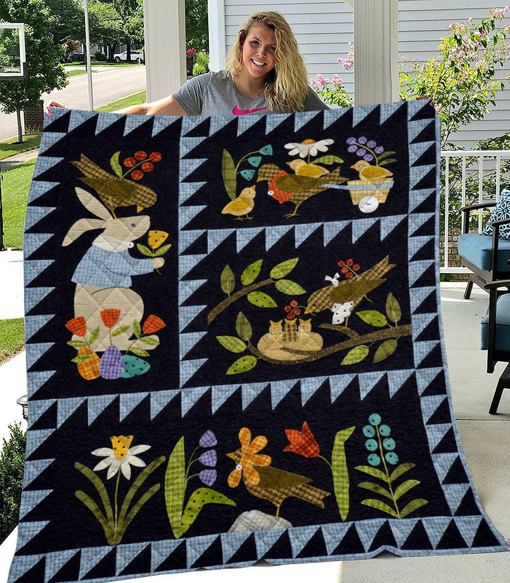Rabbit And Bird In Garden Quilt Blanket TM011108