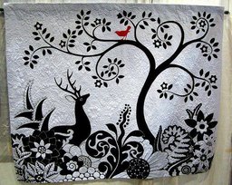 Black White Deer With Red Bird CLA1910043Q Art Quilt