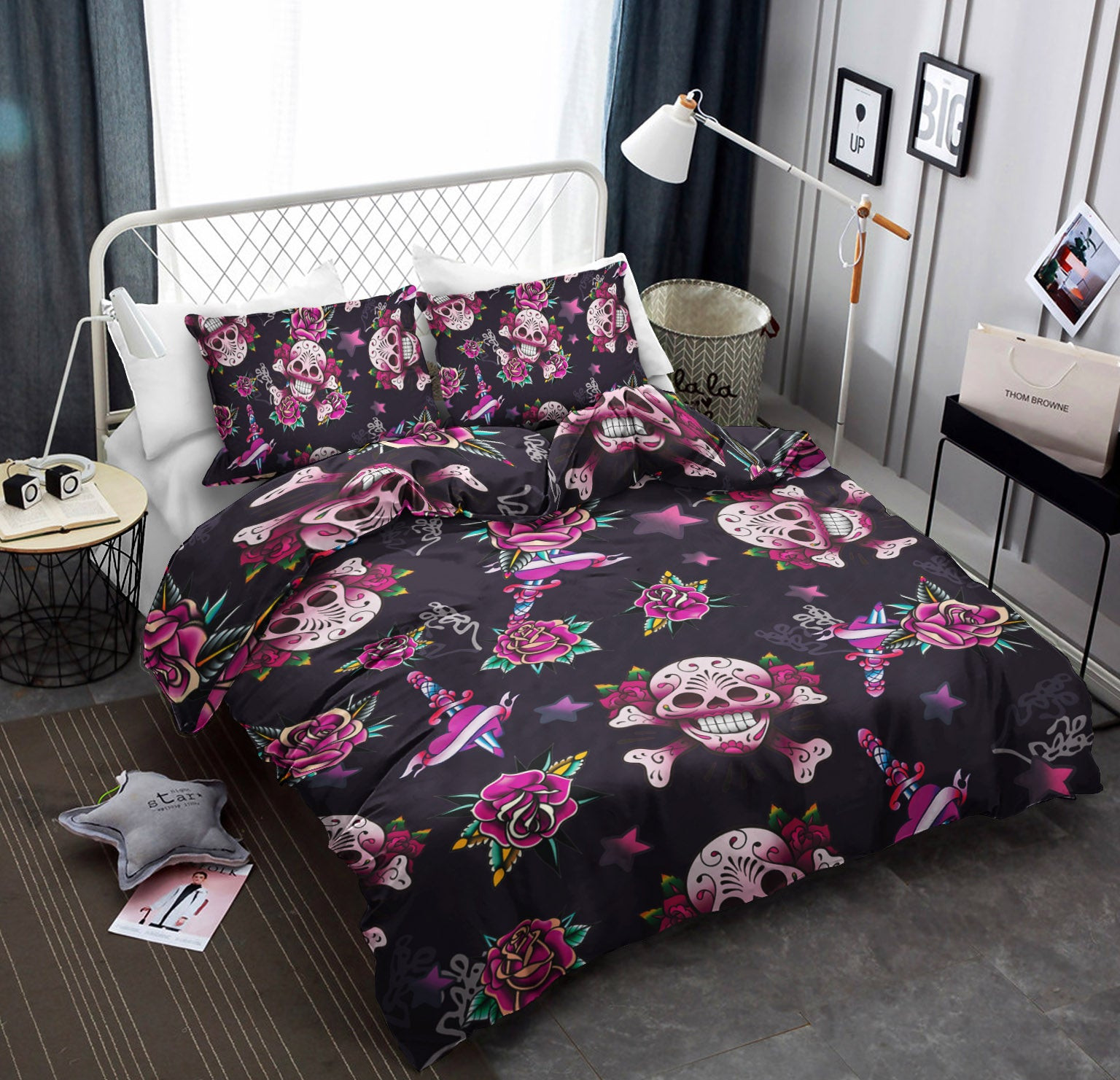 3D Pink Rose Skull CLM0110006B Bedding Sets