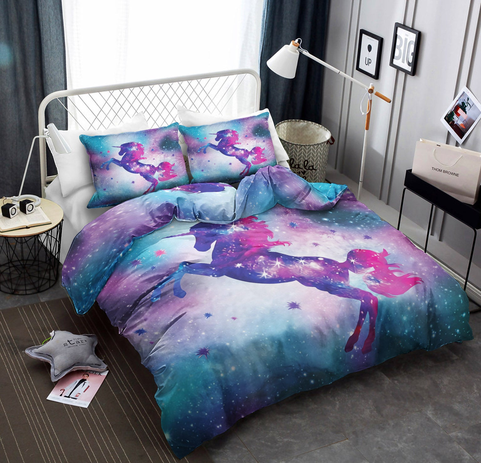 Jumping Unicorn and Galaxy Printing Cotton 3D CLA22100630B Bedding Sets