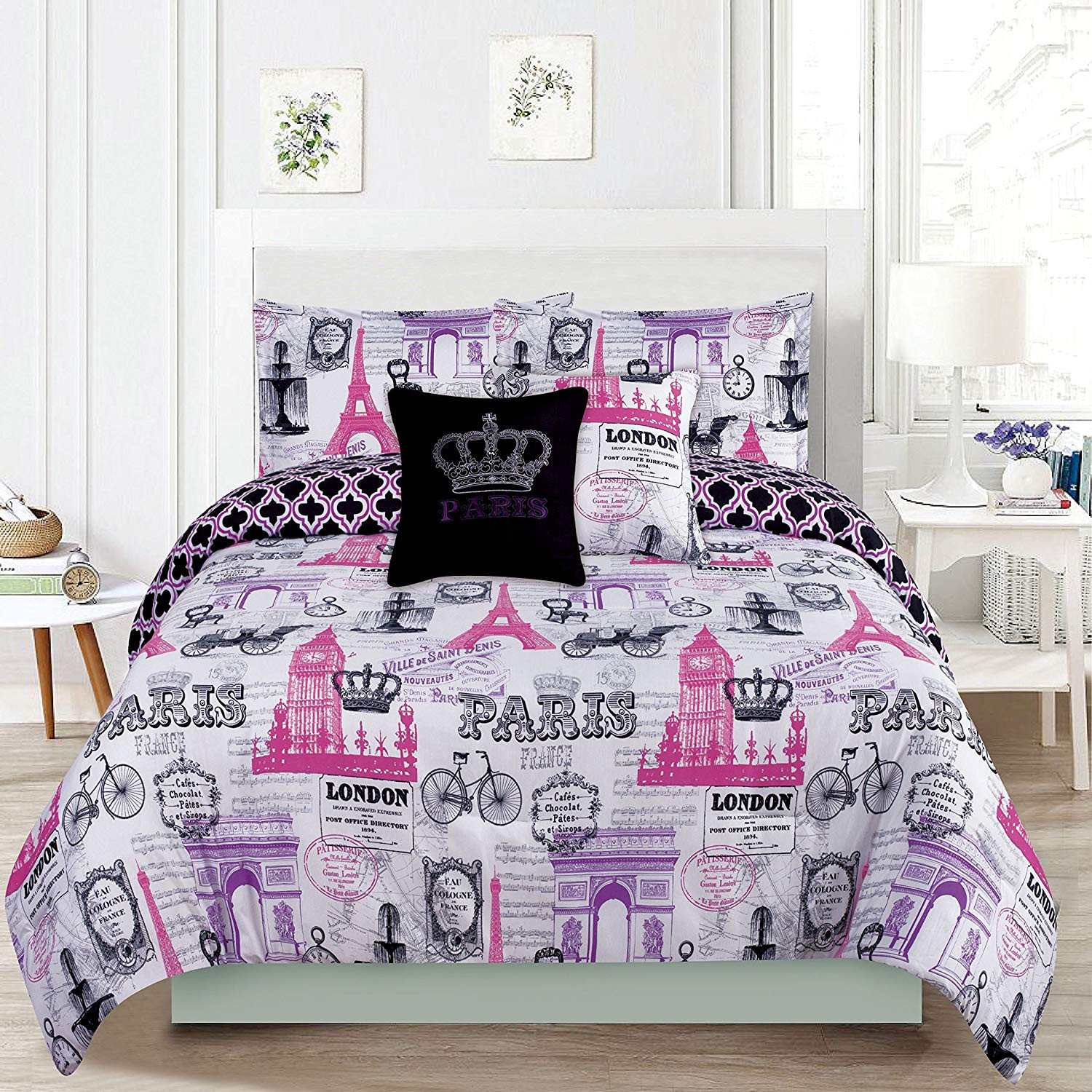 Paris Eiffel Tower London Pink And Purple CLH3009138B Bedding Sets