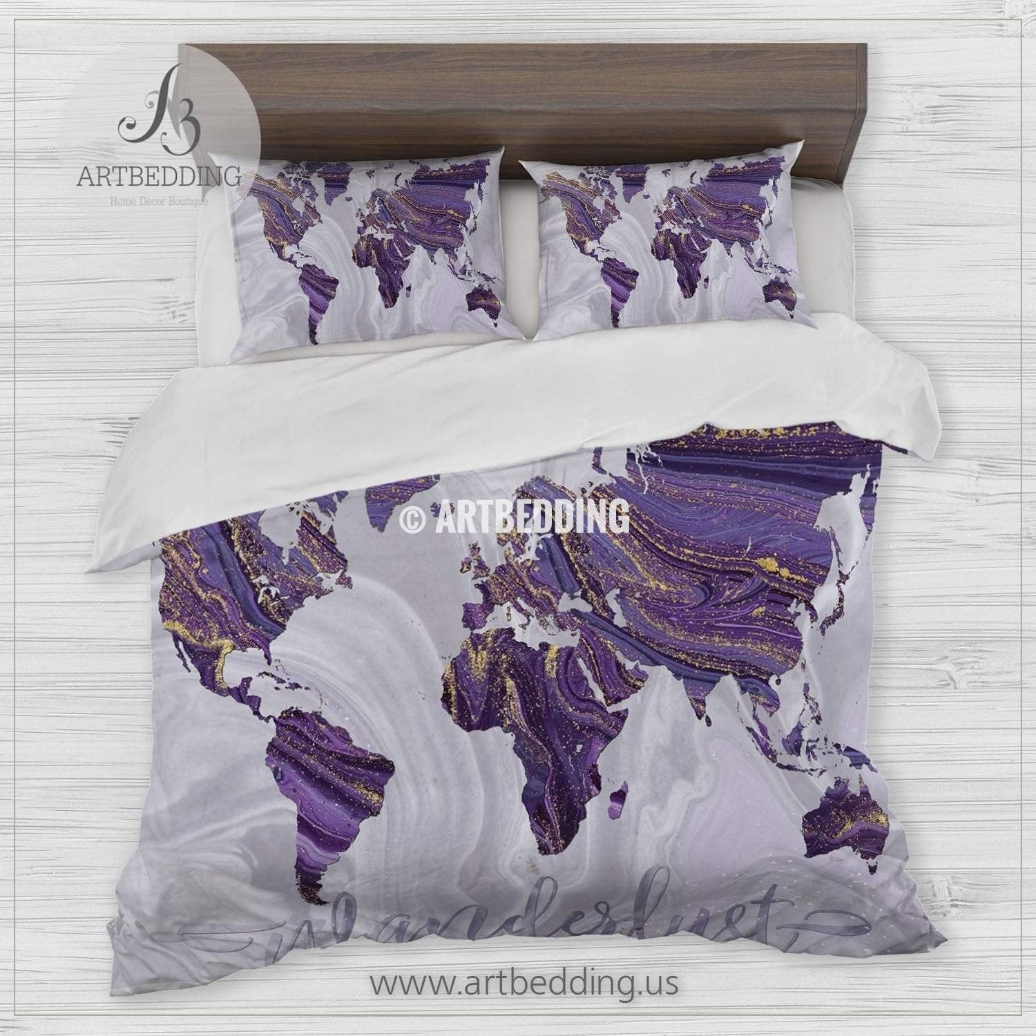Purple Travel Map CL25100480MDB Bedding Sets