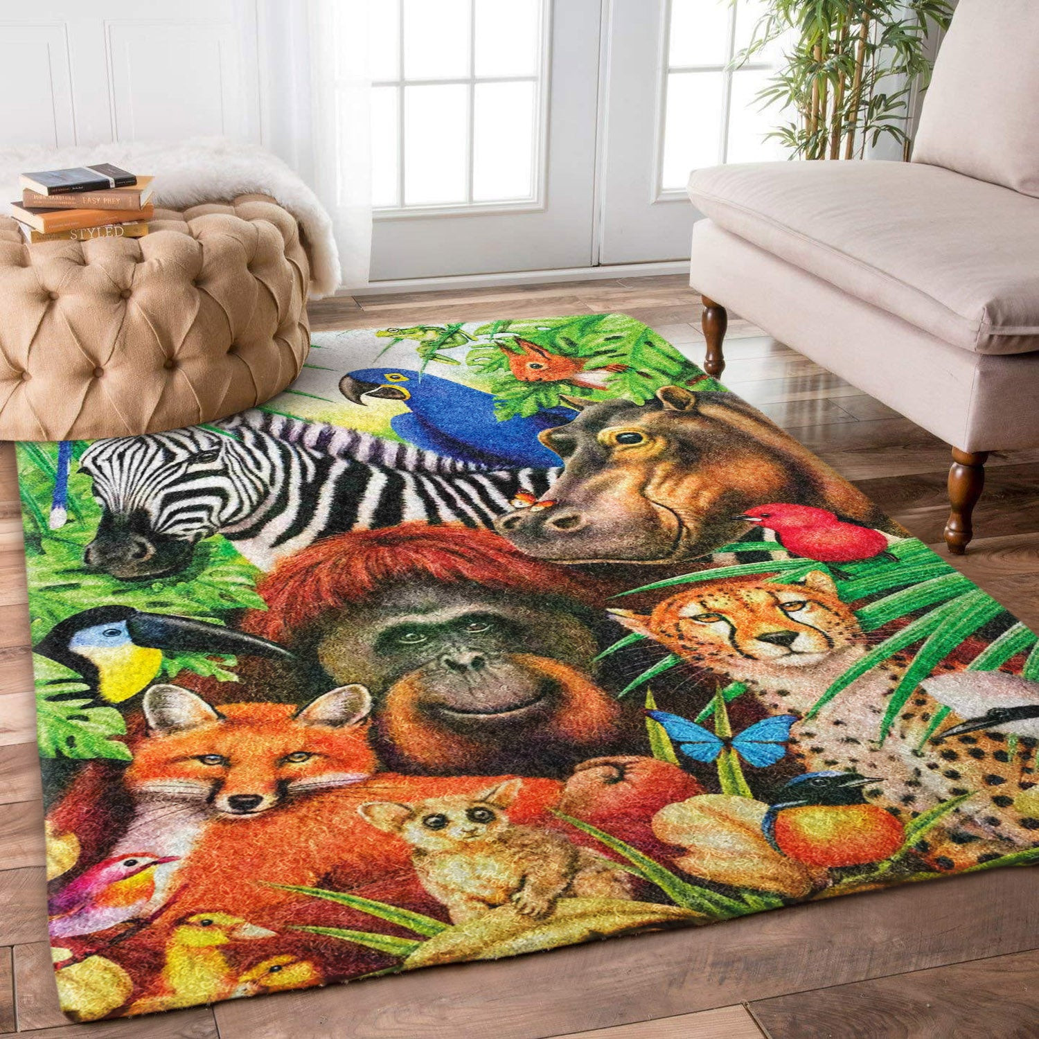 Zebra Fox Orangutan Parrot Hippo Leopard DV1910256R Rug