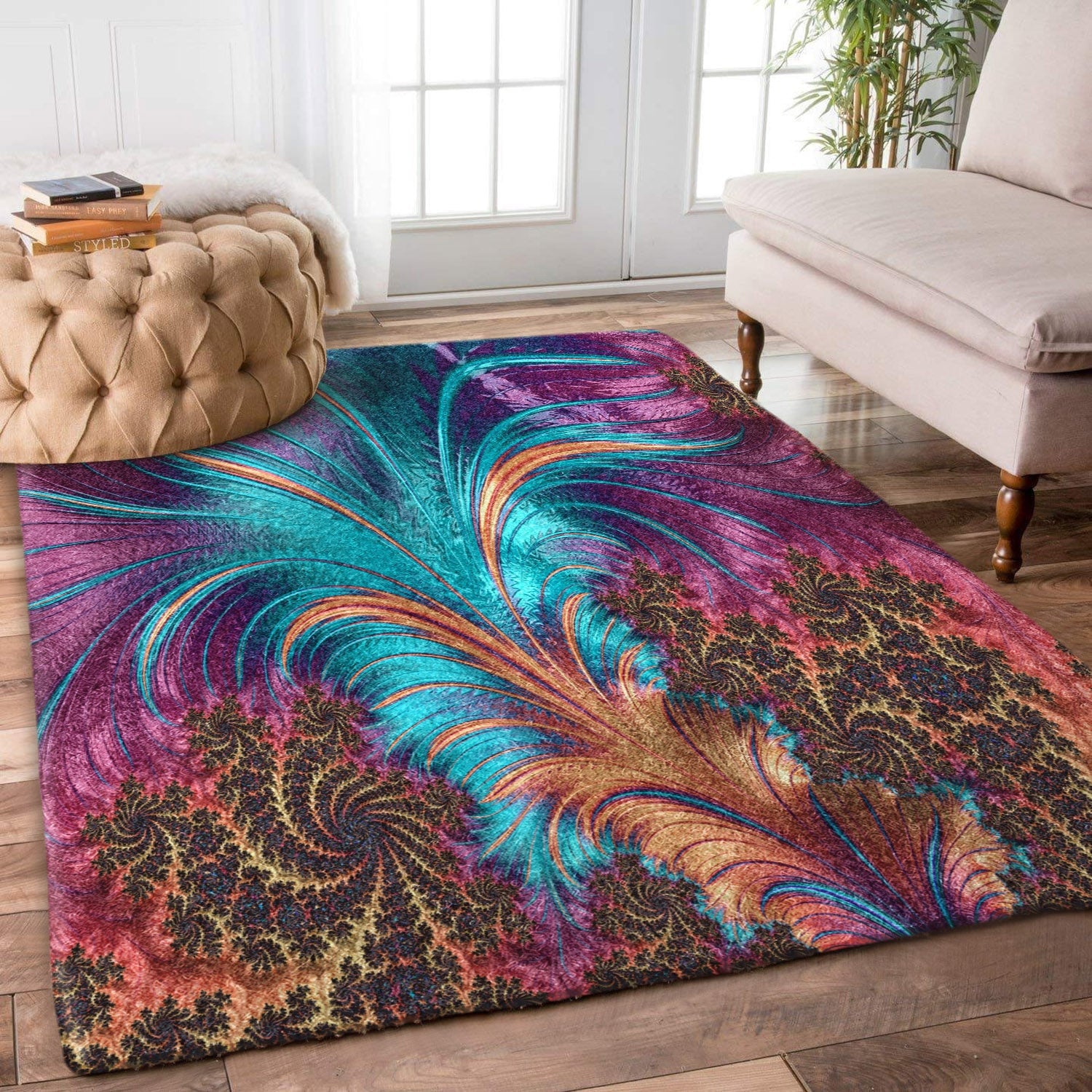 Majestic Peacock Feather Abstract HN0611122R Rug