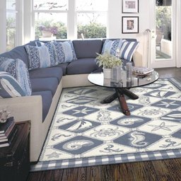 Blue Nautical And Sea Life Wool CLM0711031M Rug