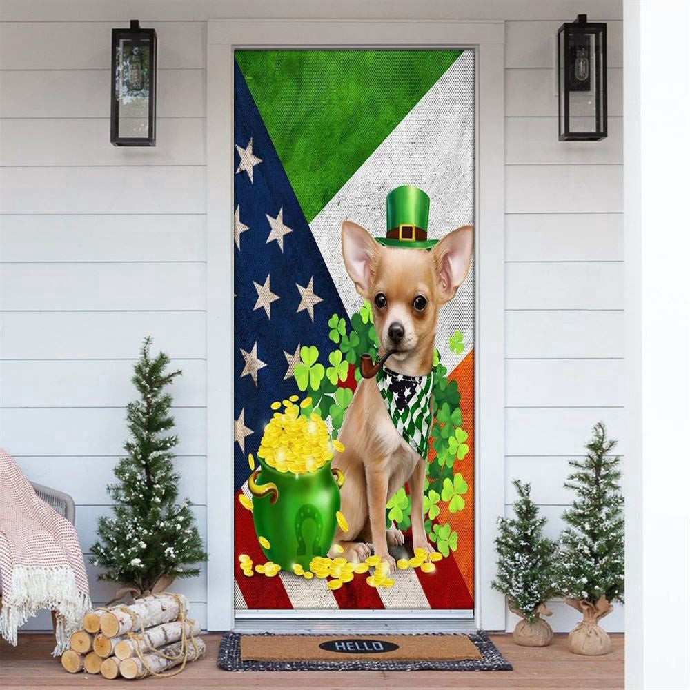 Chihuahua Door Cover, Patricks Day Home Door, Patrick Day Home Decor