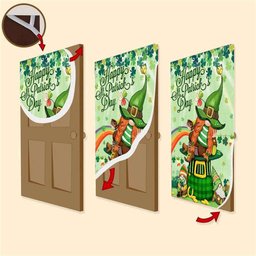 Happy St Patricks Day Gnomes Shamrocks Door Cover, Patricks Day Home Door, Patrick Day Home Decor