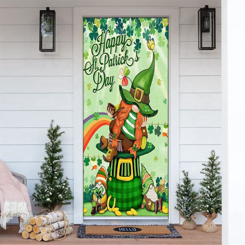 Happy St Patricks Day Gnomes Shamrocks Door Cover, Patricks Day Home Door, Patrick Day Home Decor