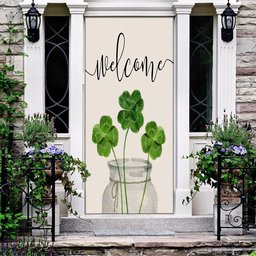 Welcome St Patrick's Day Shamrock Clover Vase Door Cover, Patricks Day Home Door, Patrick Day Home Decor