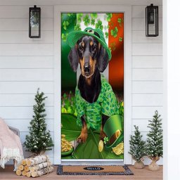 Dachshund With Gold And Clovers Around Patricks Day Home Door, Patricks Day Home Door, Patrick Day Home Decor