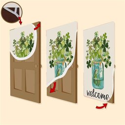Welcome St Patrick's Day Lucky Shamrock Clover Door Cover, Patricks Day Home Door, Patrick Day Home Decor