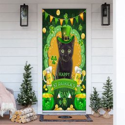 Black Cats Door Cover, Patricks Day Home Door, Patrick Day Home Decor