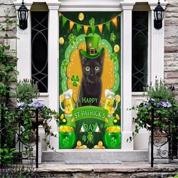 Black Cats Door Cover, Patricks Day Home Door, Patrick Day Home Decor
