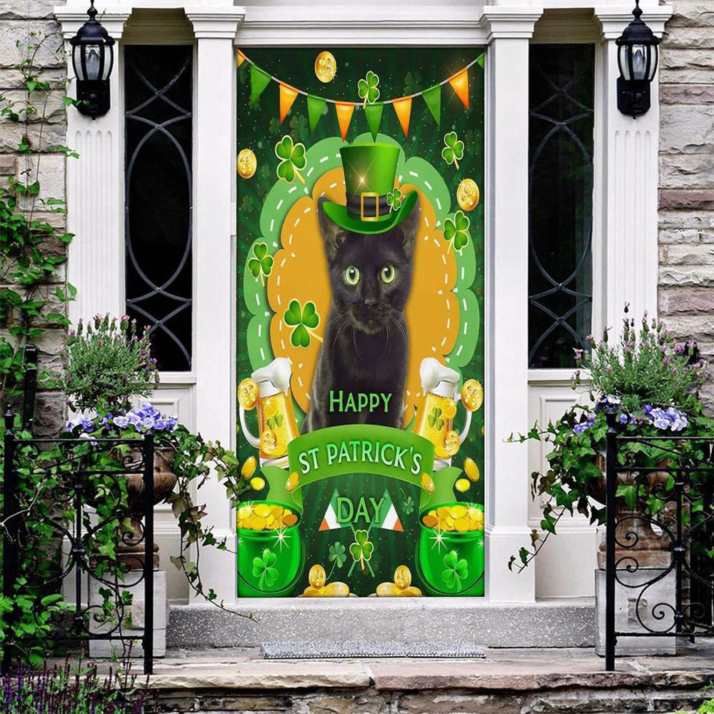 Black Cats Door Cover, Patricks Day Home Door, Patrick Day Home Decor