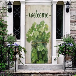 Welcome Shamrocks In The Bottle Door Cover, Patricks Day Home Door, Patrick Day Home Decor