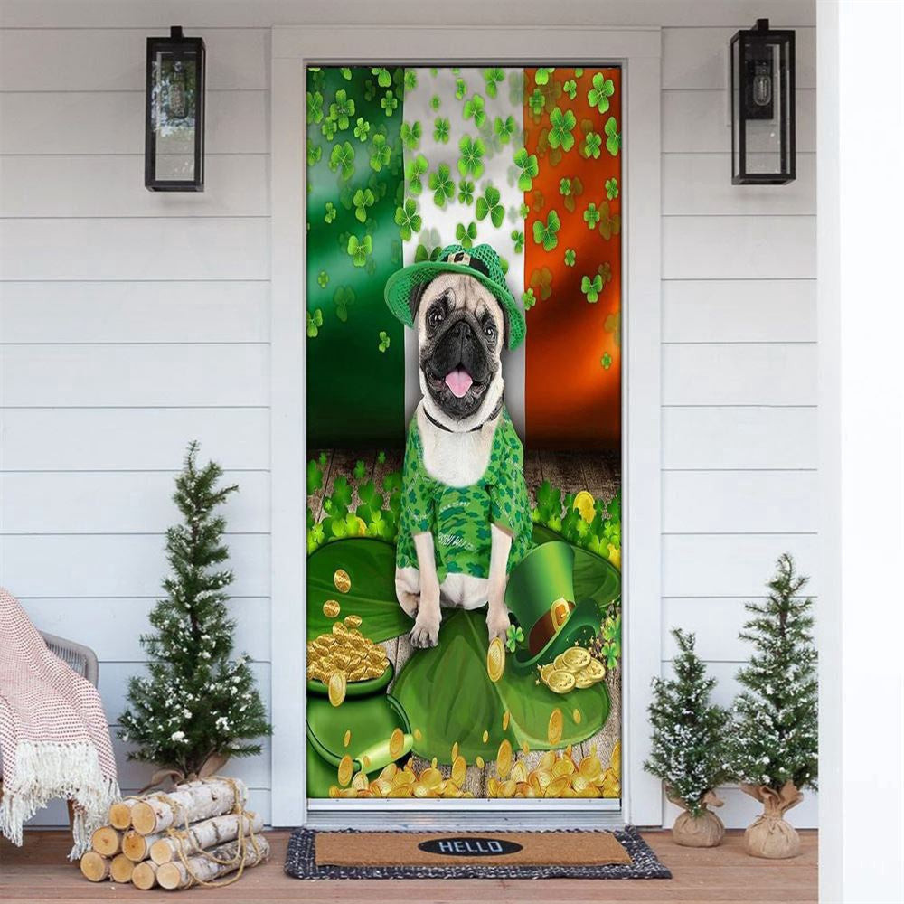 Pug Door Cover, Patricks Day Home Door, Patrick Day Home Decor